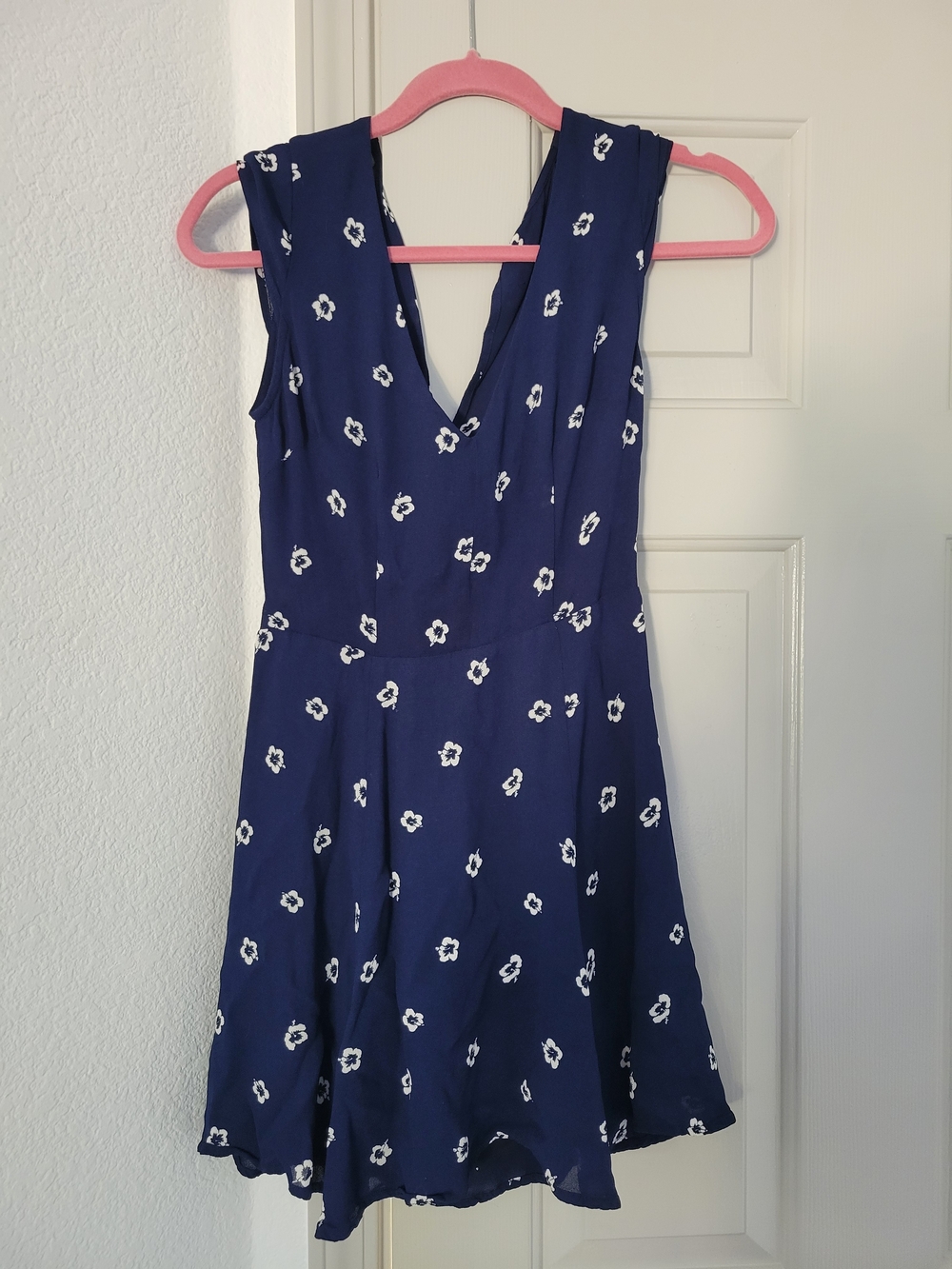 Reformation Navy Floral V-Neck Sundress